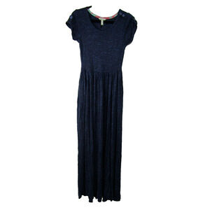 Matilda Jane Navy Blue 100% Rayon Long Maxi Dress Womens size S Cap Sleeve Flowy
